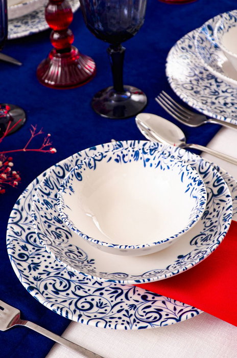 Hermia Laleli Juego de Cena de Porcelana 18 Piezas Blanco y Azul